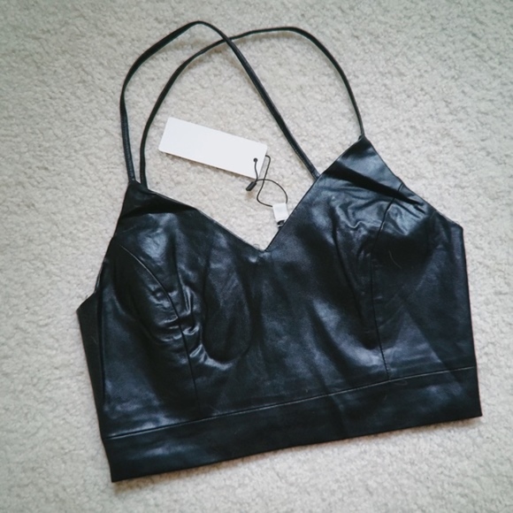 NWT Black Faux Leather bralette top - Picture 2 of 5